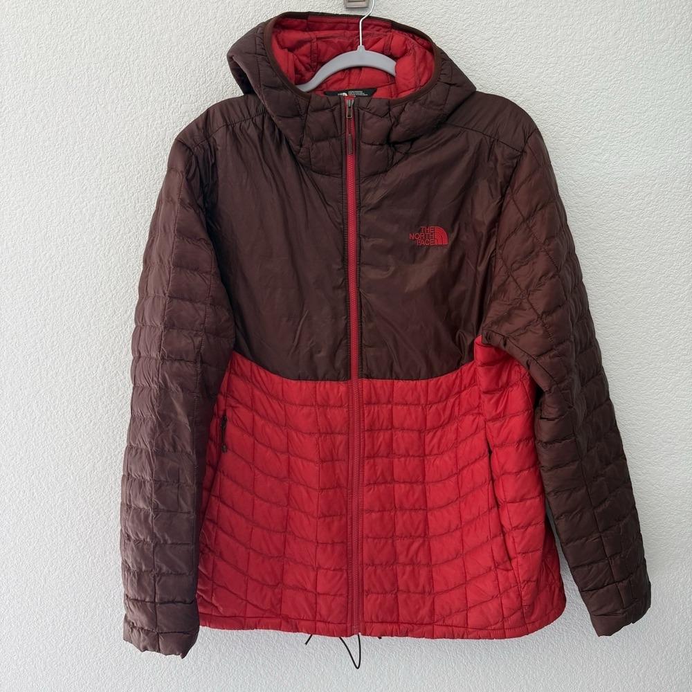 North Face Mens Thermoball Hooded Puffer Jacket XL Red Full Zip Packable